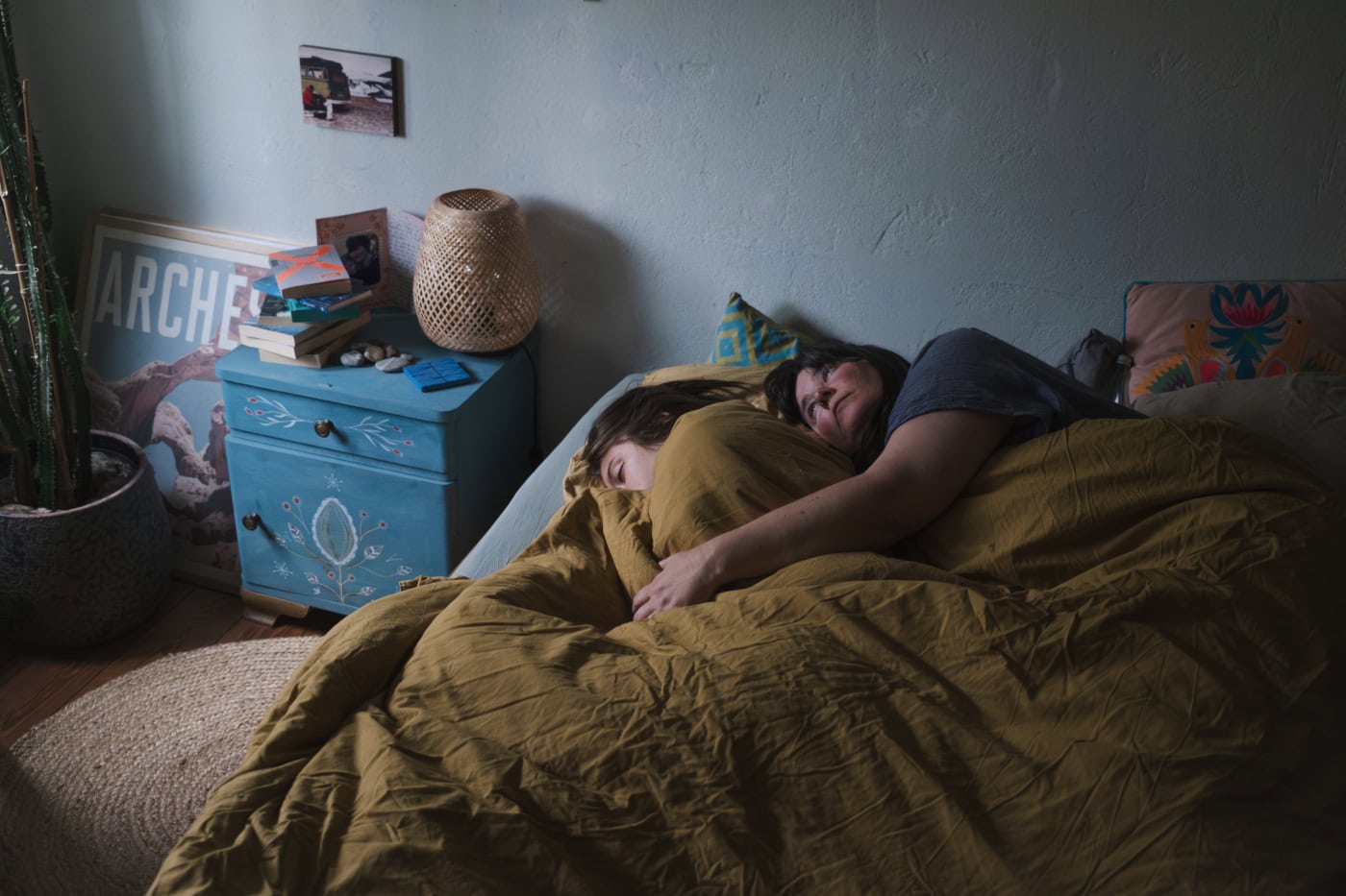 Self-portrait in bed with my daughter